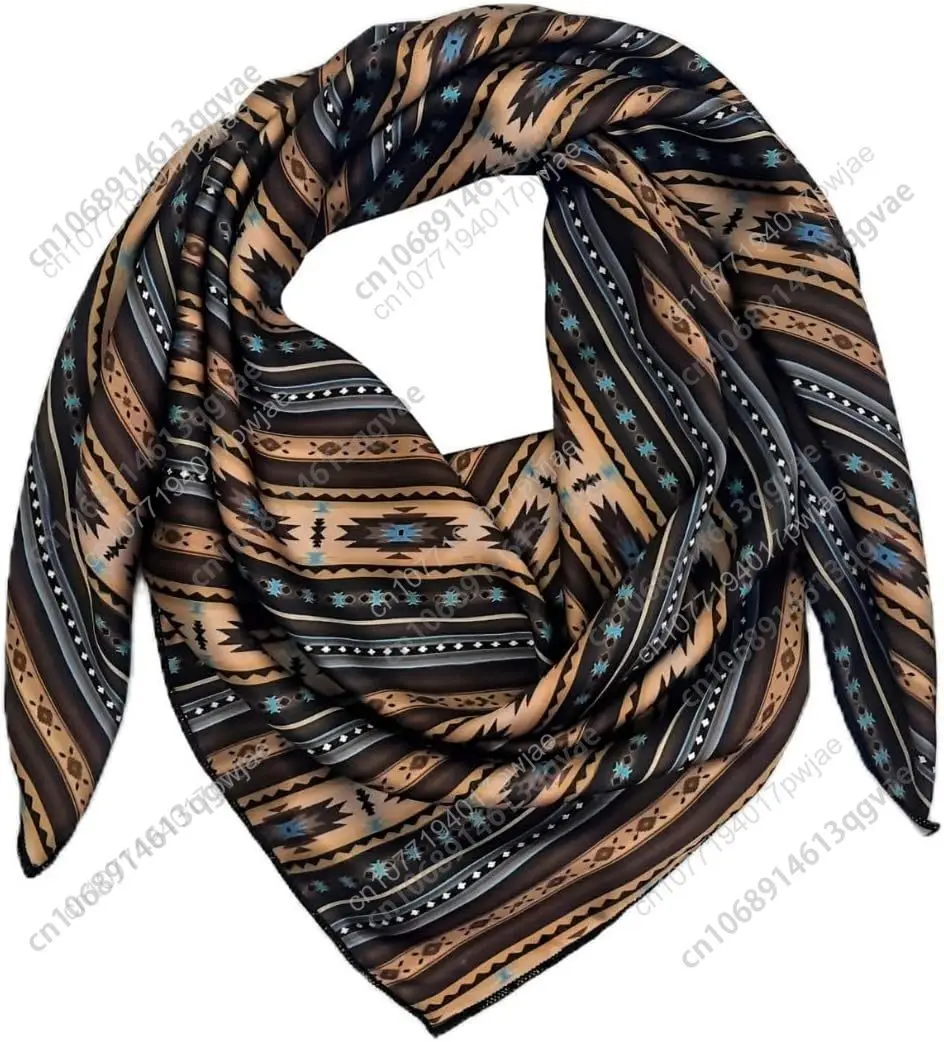

Wild Rag Silk Scarf 36'', Western Cowboy Bandana Square Silky Wild Rags, Aztec Pattern Scarves