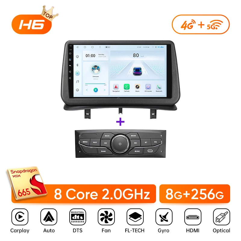 Ainavi Autoradio voor Renault Clio 3 2005-2014 Draadloze CarPlay Android Auto 4G Multimedia Speler Navigatie GPS 2din Autoradio