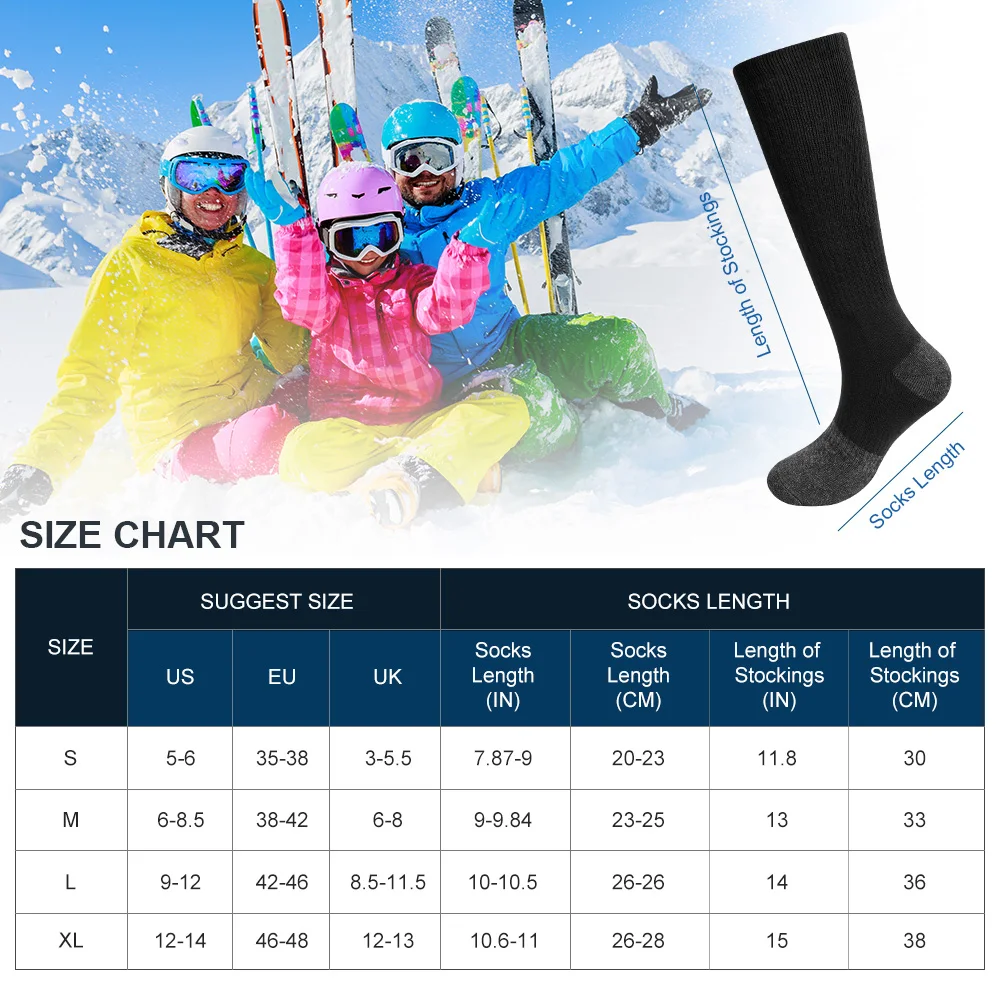 Savior Heat-Chaussettes thermiques électriques rechargeables pour hommes et femmes, avec batterie, pour le ski et le sport