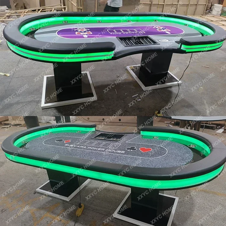 10 Players Casino Poker Table with LED lights Custom Texas Hold'm Entertainment Gambling Wood Table 96 inch - Image 5