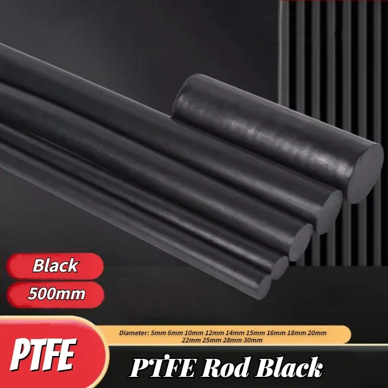 1Pcs Dia 5mm~30mm PTFE Rod Black Polytetrafluoroethylene Rod Environment-friendly Non-toxic DIY PTFE Plastic Rod Length 500mm