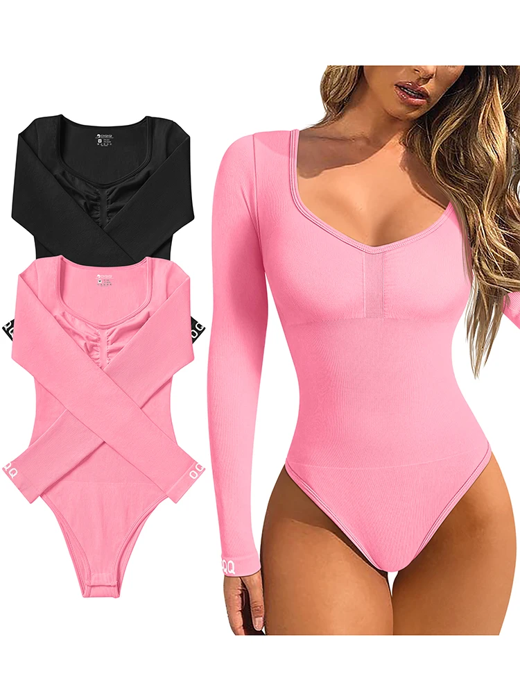 

Осенне-зимнее женское боди с квадратным воротником и длинными рукавами, однотонное повседневное боди в рубчик, эластичное вязаное тонкое боди