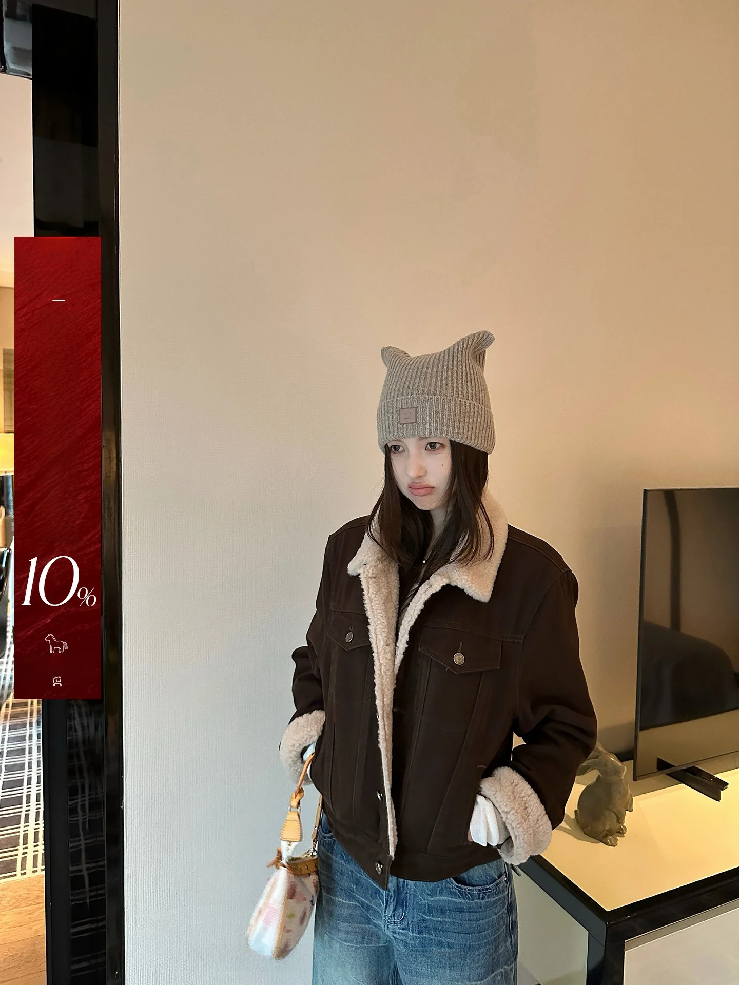 

NingSi Women's Fce Lined Denim Jaet Slim Fit Casual Sle Long Sve Button up Coat Warm Outerwear for Autumn Winter