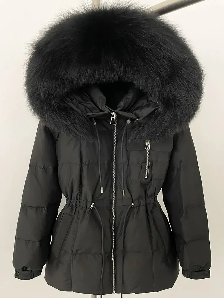 2025 المرأة الأبيض بطة أسفل معطف الموضة الطبيعية الحقيقية الراكون الثعلب الفراء طوق مقنعين الشتاء سترة دافئة ملابس خارجية غير رسمية #4