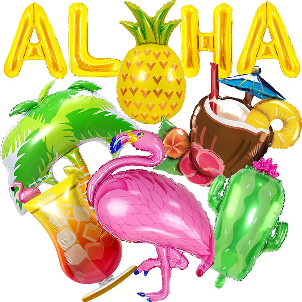 Decoraciones de fiesta hawaiana, globos Aloha Globos de palmera Globos de flamencos Globos de piña Globos de cactus de coco
