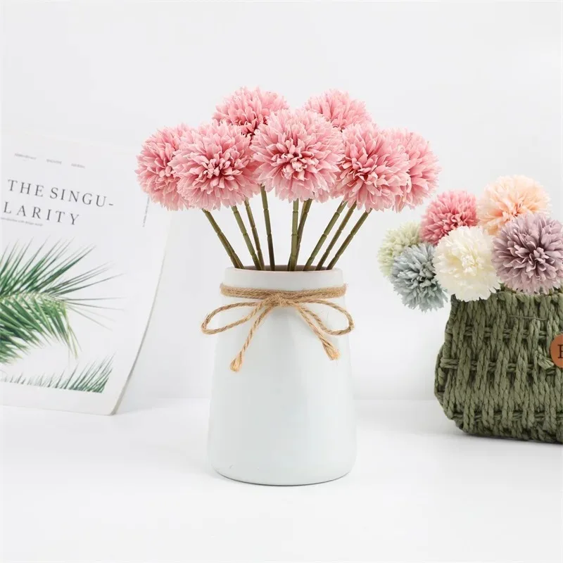 6pcs Artificial Flowers Prickly Ball Dandelion Silk Bouquet Wedding Valentine's Day Fake Arrangement Home Decor Christmas