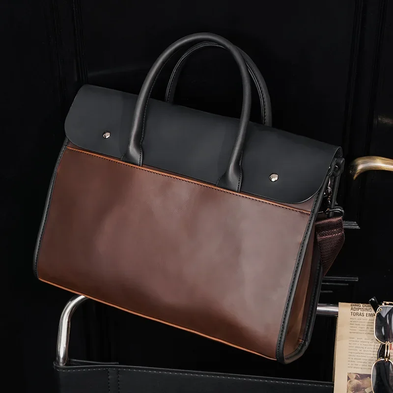 

Fashion Briefcase Men Large Capacity Laptop Bags Vintage Leather Men's Briefcase Handbag With Shoulder Strap Crossbody Bags Male