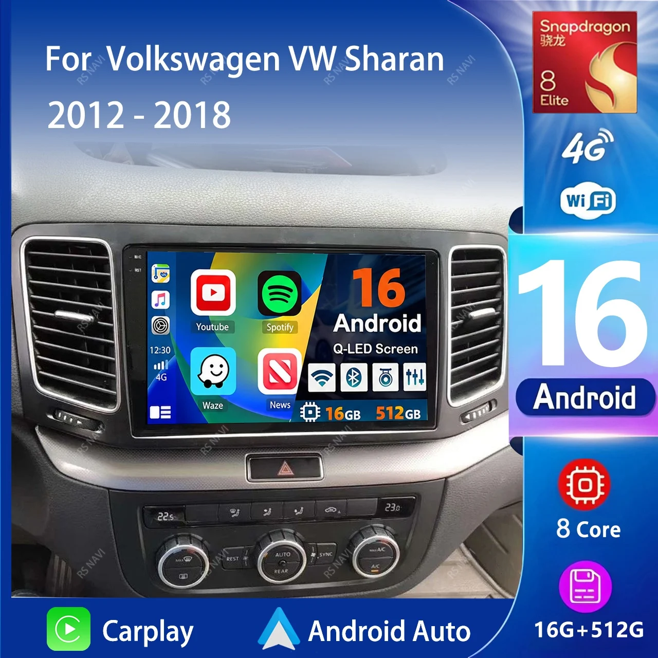 Android 16 Carplay Auto 2K Screen Car Radio Multimedia For Volkswagen VW Sharan 2012-2018 DSP WIFI+4G Autoradio Stereo Head Unit