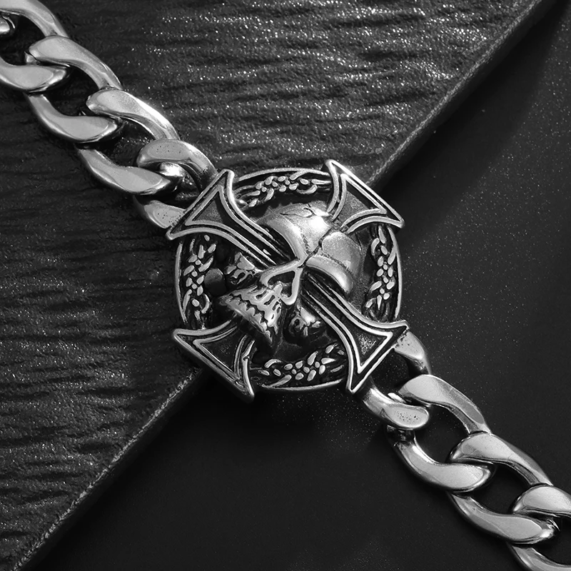 Exquisite style Stainless Steel Skull Cross Bracelet for Men and Women Christian Retro Hip-Hop Jewelry