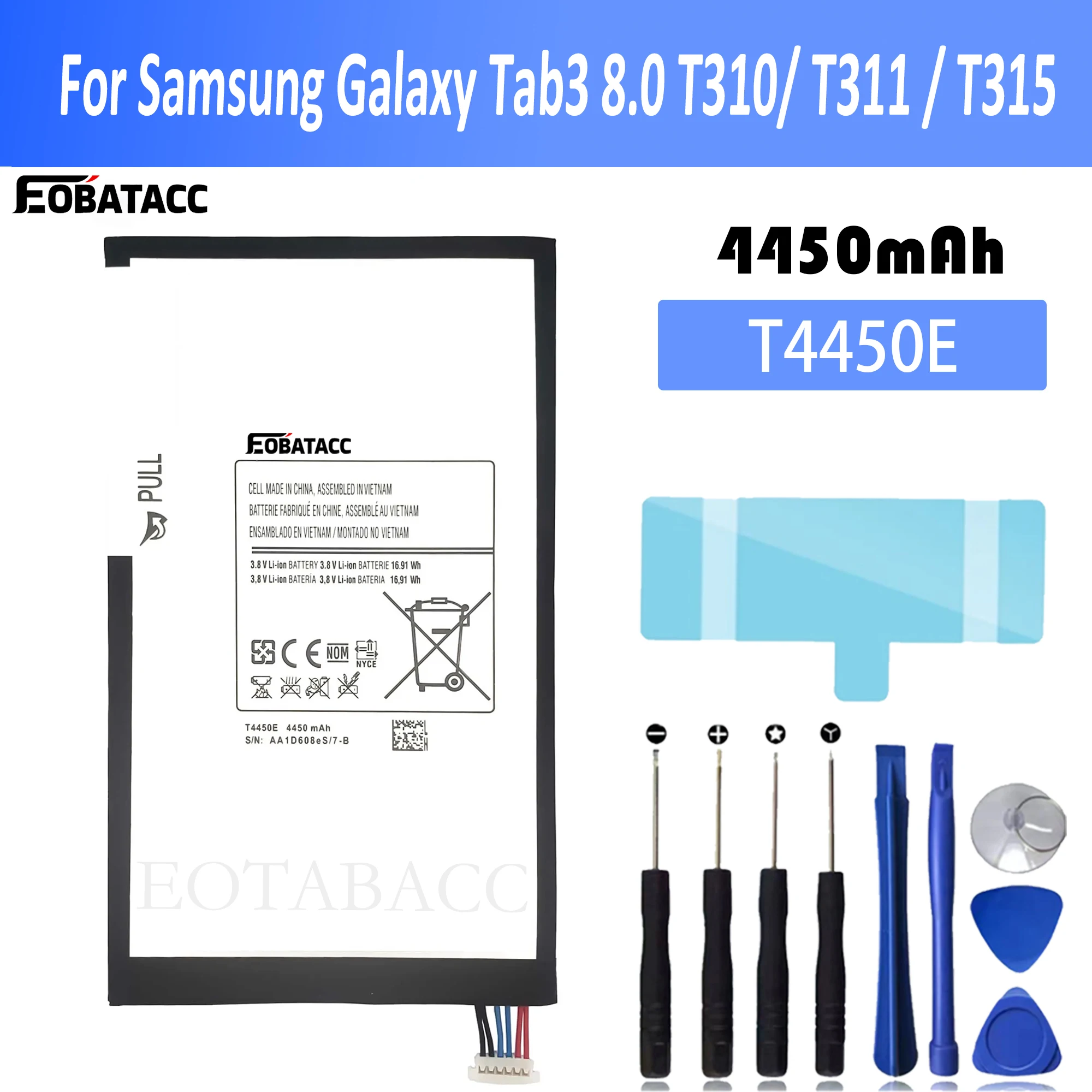 

EOTABACC New 100% High Quality T4450E Battery For Samsung Galaxy Tab 3 8.0'' T310 T311 T315 SM-T310 T3110 E0288 E0396 Bateria+