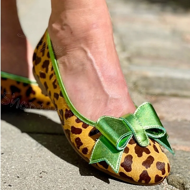 

Leopard Print Green Bow Knot Pointed Toe Pumps Slip On Women Shoes Low Top Party Banquet Dating Runway 2025 Zapatos Para Mujere