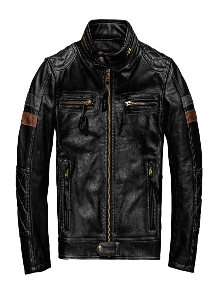 

Black Short Top Layer Cowhide Genuine Leather jacket Men Natural Calfskin Slim Fit Biker Jacket Autumn Winter New Coat