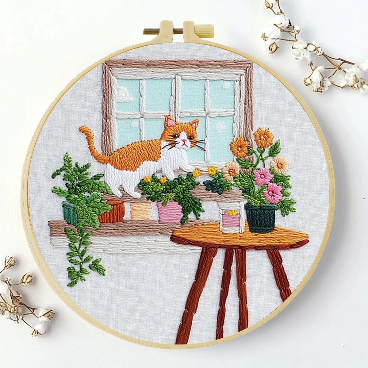 1 Stück 20X20CM/15X15CM 7,87/6,3 Zoll Katzen-Stickerei-Starter-Kit DIY-Kit DIY-Stickerei-Set Handarbeiten Nadelkunst Heimdekoration – Detail 2