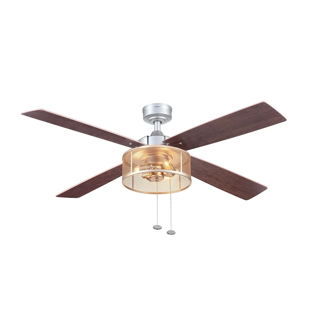 مروحة سقف داخلية 52 بوصة مع ضوء 4 شفرات قابلة للعكس سلاسل سحب موفرة للطاقة أداء هادئ لغرفة المعيشة وغرفة النوم