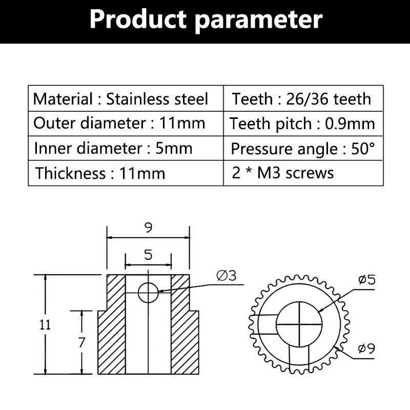 10 Pz MK7 MK8 Ruota di Estrusione Ingranaggio 26/36 Denti In Acciaio Inox Foro 5mm Estrusore Alimentatore Driver Gear Accessori Per Stampanti 3D