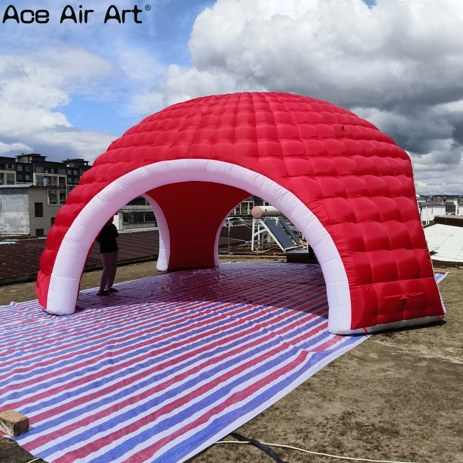 Dôme gonflable de tente Durable avec portes, dôme d'air demi-couverture rouge géant pour événements, fêtes et rassemblements en plein air
