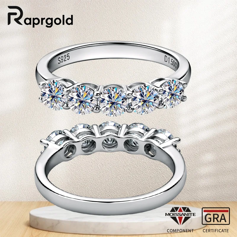 

RAPRGOLD D VVS1 4 мм кольца с муассанитом для женщин, оригинальное серебро 925 пробы, браслет Half Eternity, свадебные ювелирные изделия, подарок anillos