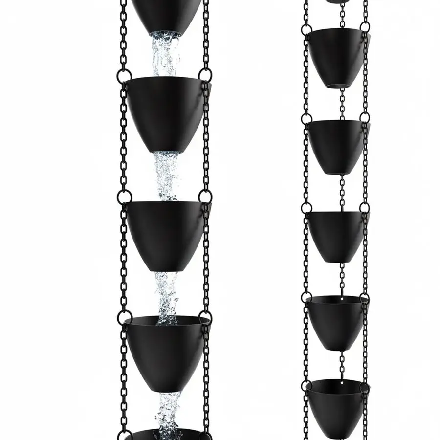 

Дождевая цепь Chains Direct Cascading Bowls для сильного дождя, 810 футов, с большими прочными чашами, износостойкая, черная, с порошковым покрытием