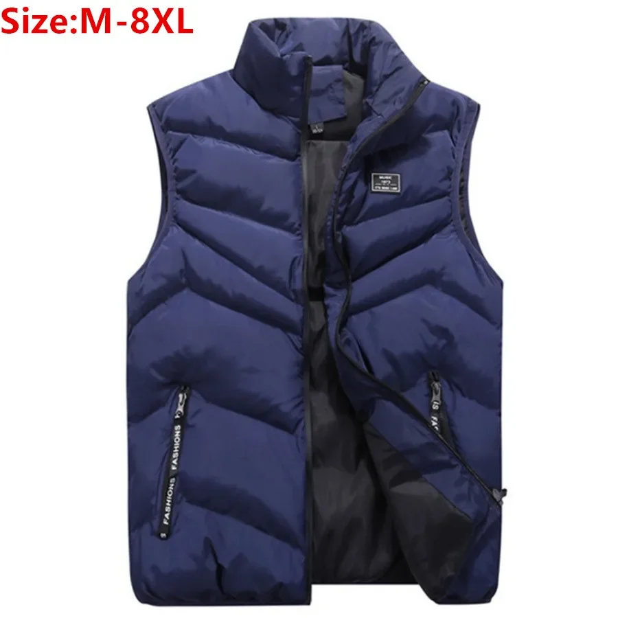 

New Men's Vest Jackets Winter Solid Stand Collar Warm Sleeveless Jacket Men Casual Thicken Cotton-padded Waistcoat Plus Size 8XL