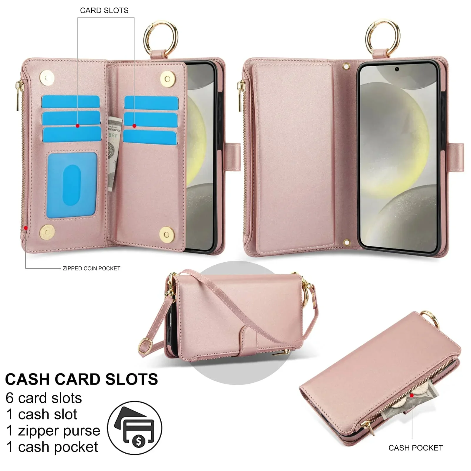 for Samsung Galaxy A55/A15/A54/A14/A73/A53/A13/A72/A52 Wallet case with Zipper Credit Card Holder RFID Blocking,Flip Folio Cover