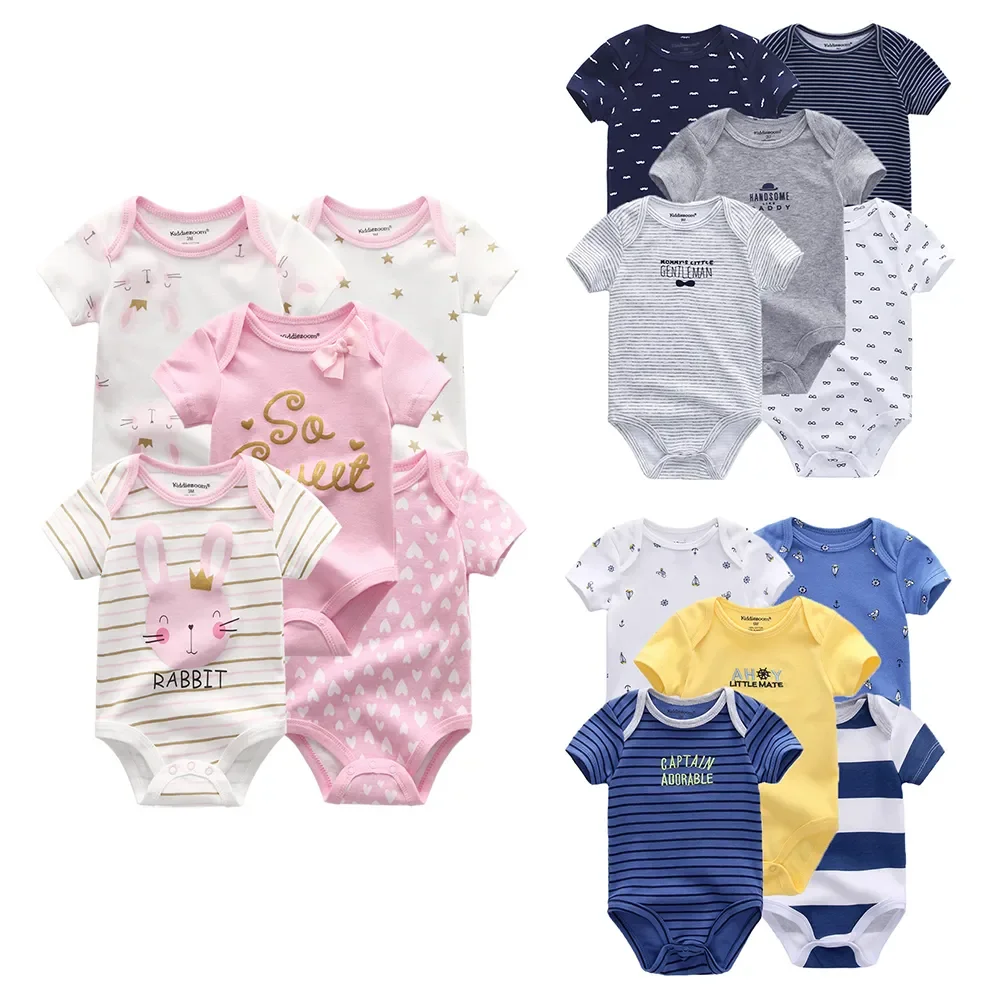 Kiddiezoom 5 Pcs/Lot Four Seasons Short Sleeve Cartoon Baby Boy Girl Bodysuits Soft 100%Cotton Newborn Onesies Clothes