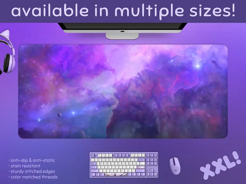 Galaxy Desk Mat Nebula Mousepad Purple Universe Mouse Pad Xxl Gaming Keyboard Mat Celestial Universe with Stars Planets Playmat