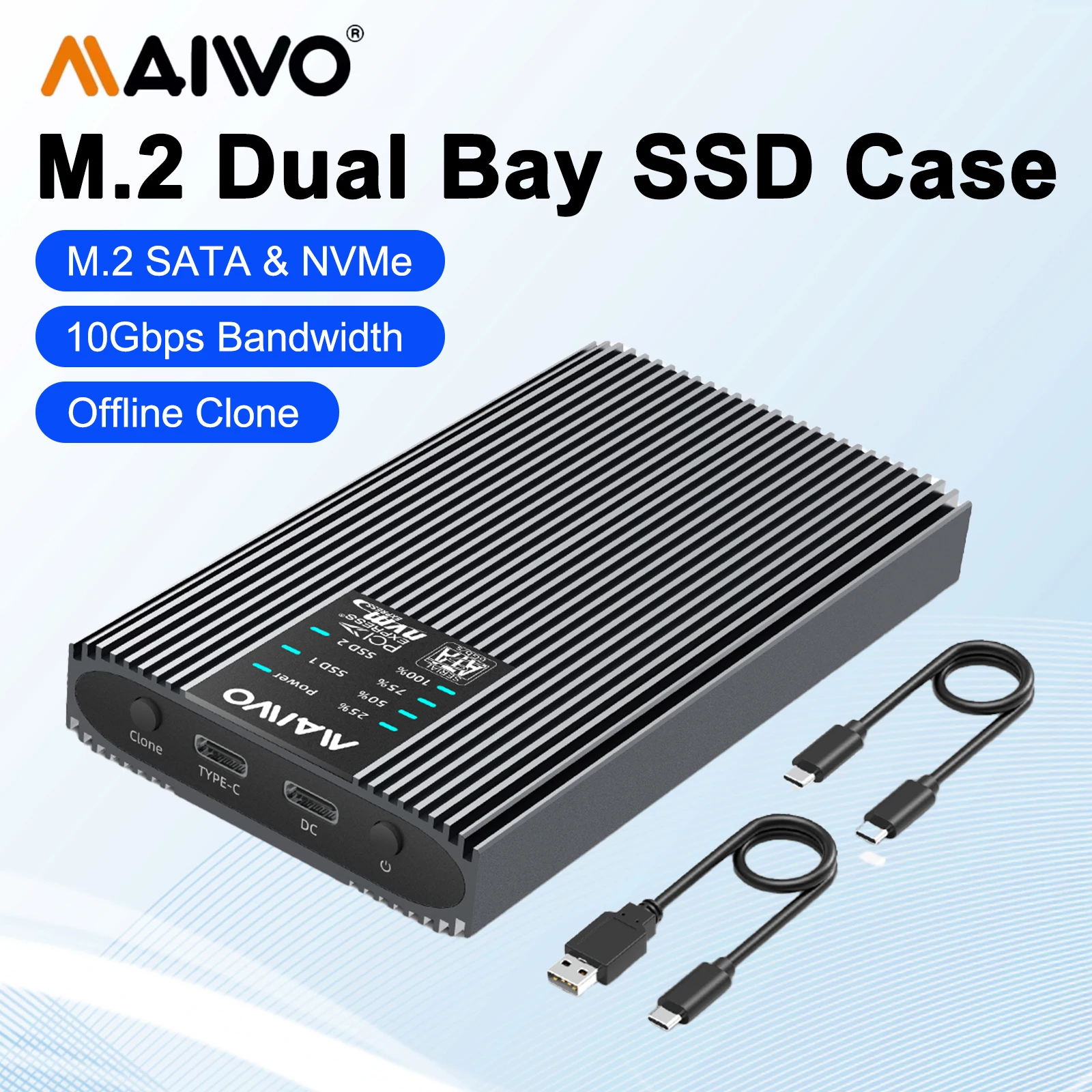 

MAIWO M2 nvme sata AHCI Protocol to Type-C USB 3.2 Docking SSD Enclosure M.2 SSD Case Aluminum With Cloning ssd Adapter Base