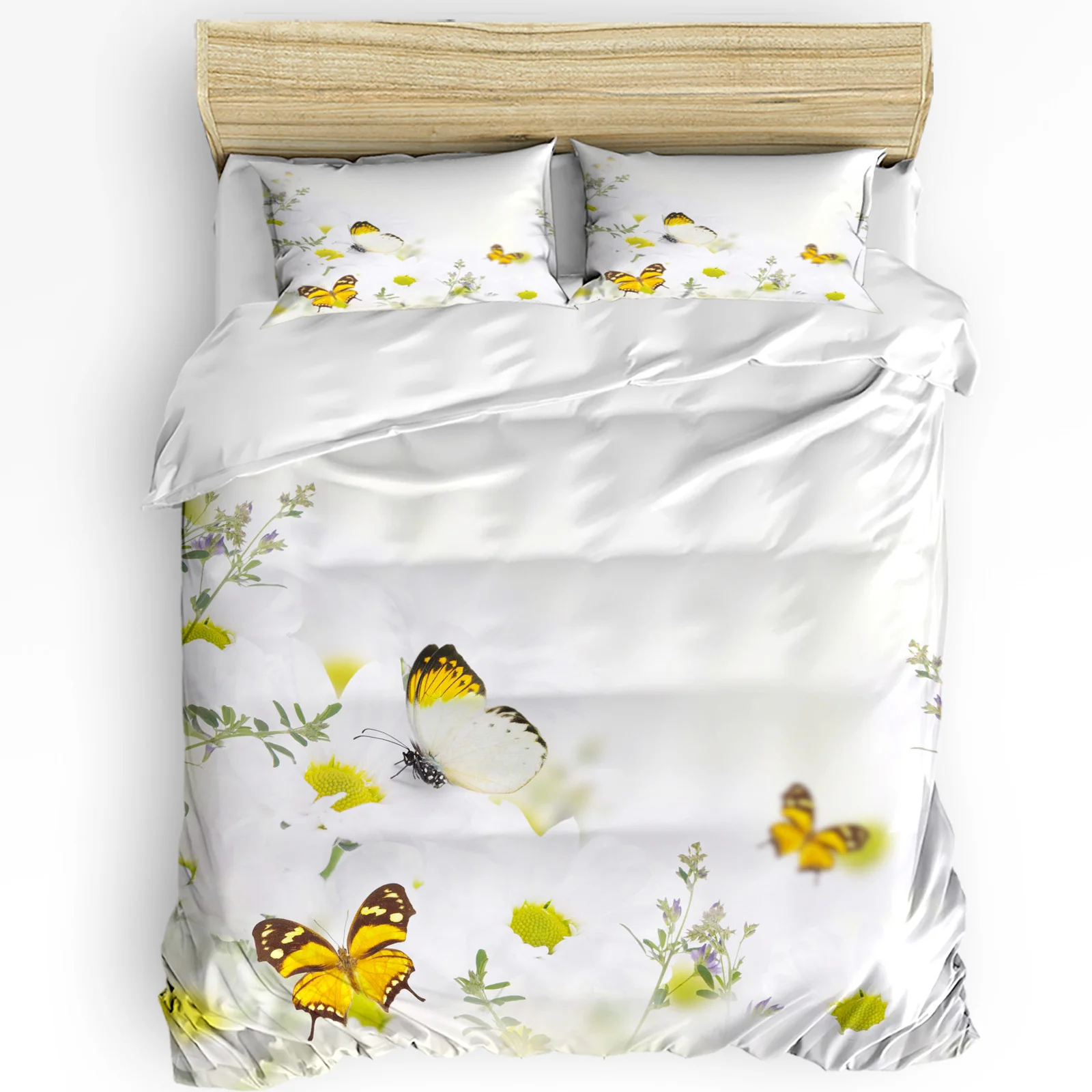 Butterfly Daisy Flower Petals 3pcs Bedding Set For Bedroom Double Bed Home Textile Duvet Cover Quilt Cover Pillowcase