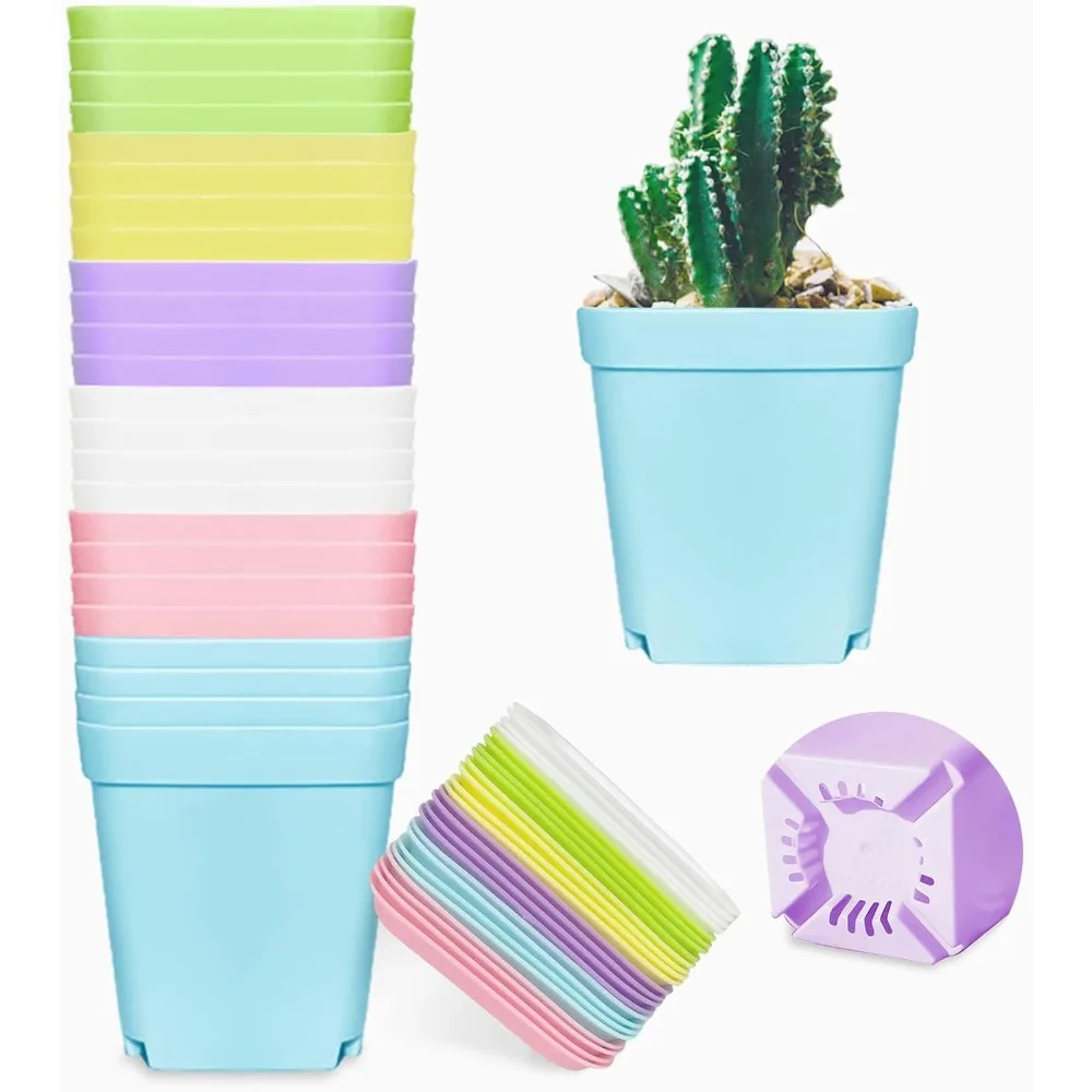 

24 Pack 3inch Multi Color Square Plastic Plant Pots,Seedling Nursery Transplanting Planter Container Indoor Outdoor for Your Roo