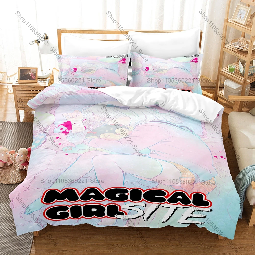 Cool Magical Girl Site Duvet Cover + 2 Pillowcases, Dark Horror Magical Girl Anime Print Bedding Set Soft Fabric Bedroom Decor