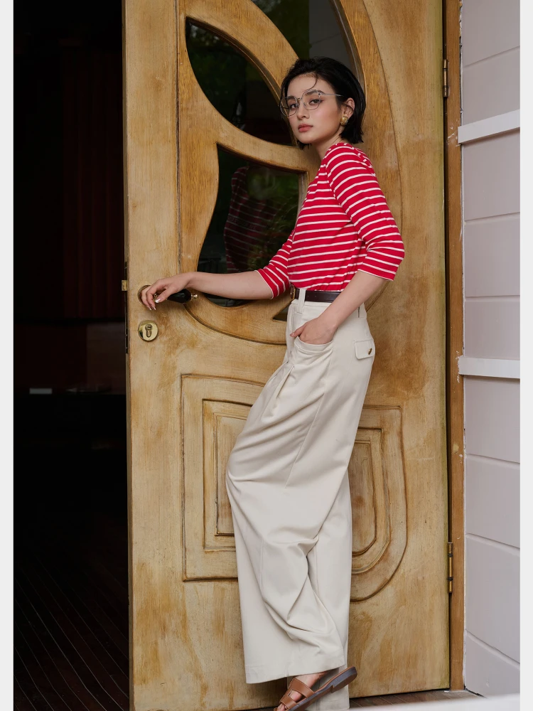 

Anti-Aging Striped ort Sve Women's T-irt Casual Commute Sle Cotton Blend Summer Top Faionable round Ne Design