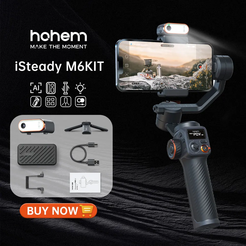 

Hohem iSteady M6 Kit 3-Axis Handheld Gimbal Stabilizer AI track Follow for Smartphone with AI Magnetic Fill Light Full Color