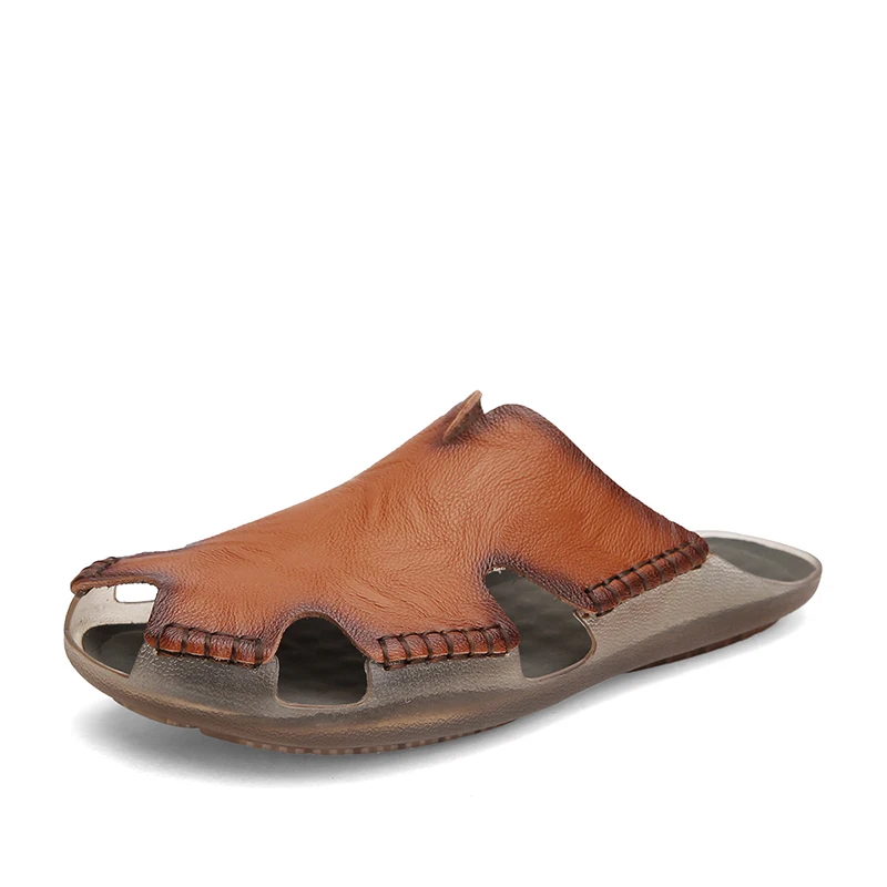 Summer Men's Sandals Outdoor Beach Genuine Leather Slippers Open-toe Sandals Roman Shoes Summer Casual Shoes Big Size：38-48