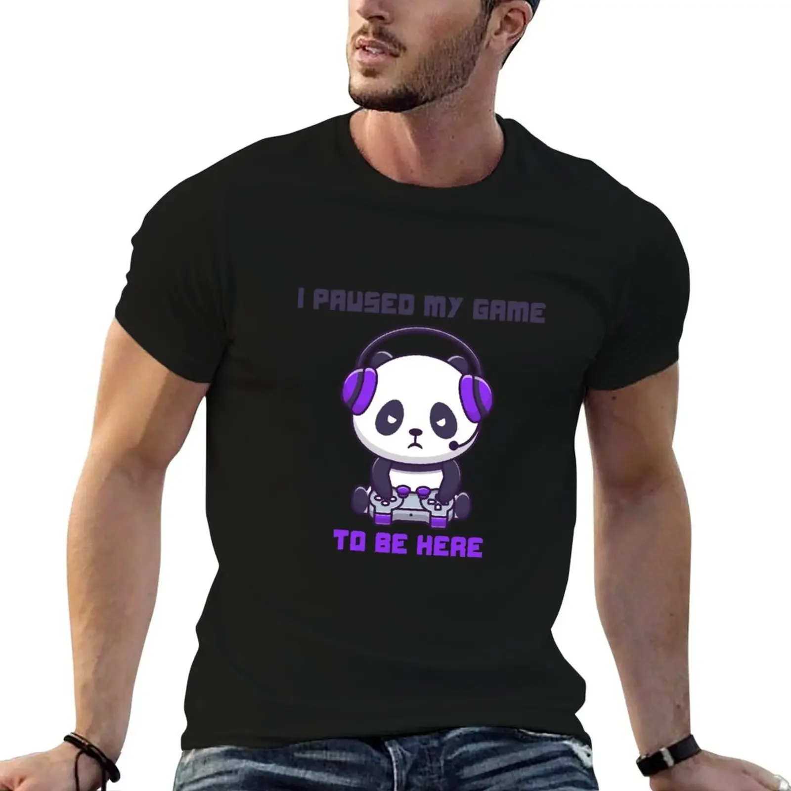 

i paused my game to be here panda gamer funny gift T-Shirt anime stuff anime clothes clothes for men