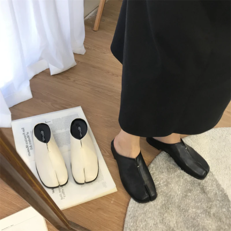 

Flats Round Toe Shallow Lazy Slip On Boat Slingback Mules Shoes Soft Loafers Women Split Toe Slippers Tabi Ninja Slip