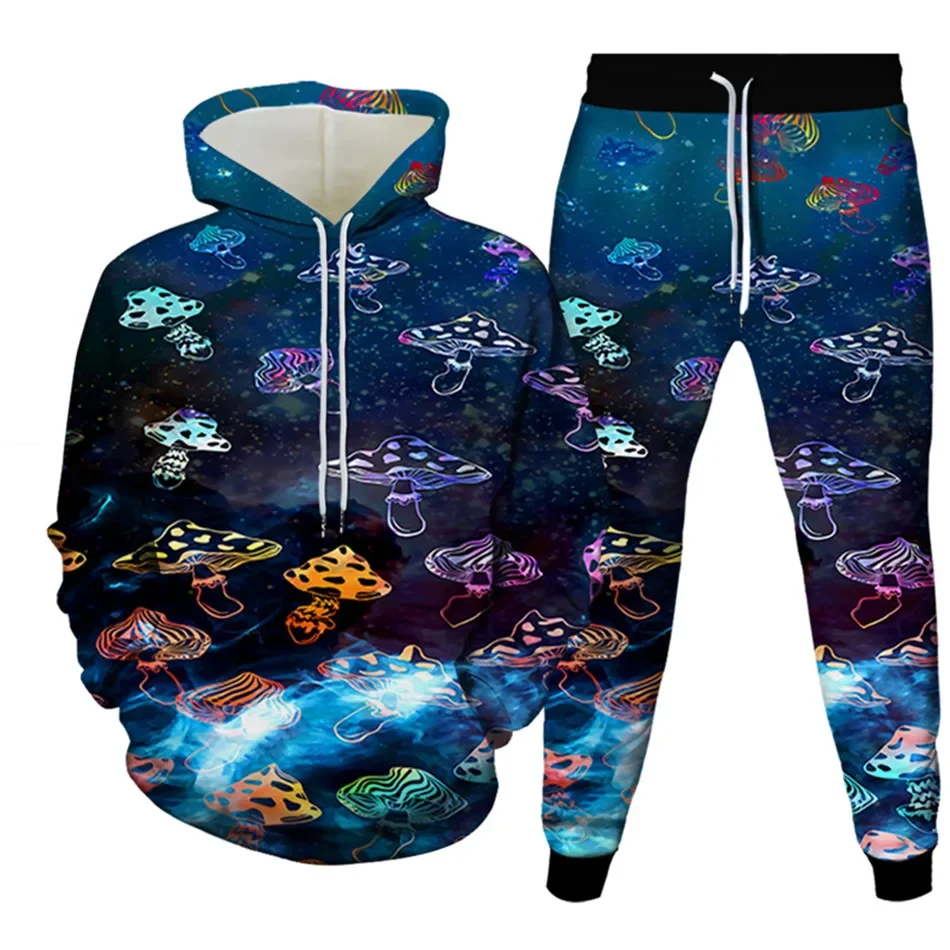 Mushroom Harajuku Galaxy 3d Printing Men's Women's Fashion Tracksuit Hoodies+Sweatpants Male 2 Pieces Sets kids Suits