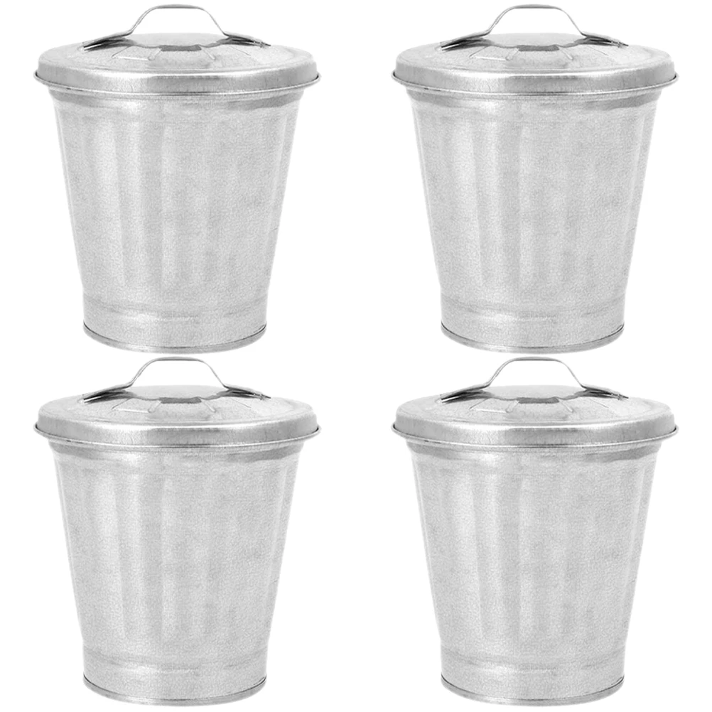 

4pcs Mini Trash Can With Lid Creative Garbage Bin For Bedroom Office Desktop Small Metal Waste Container Holds Bags Towels