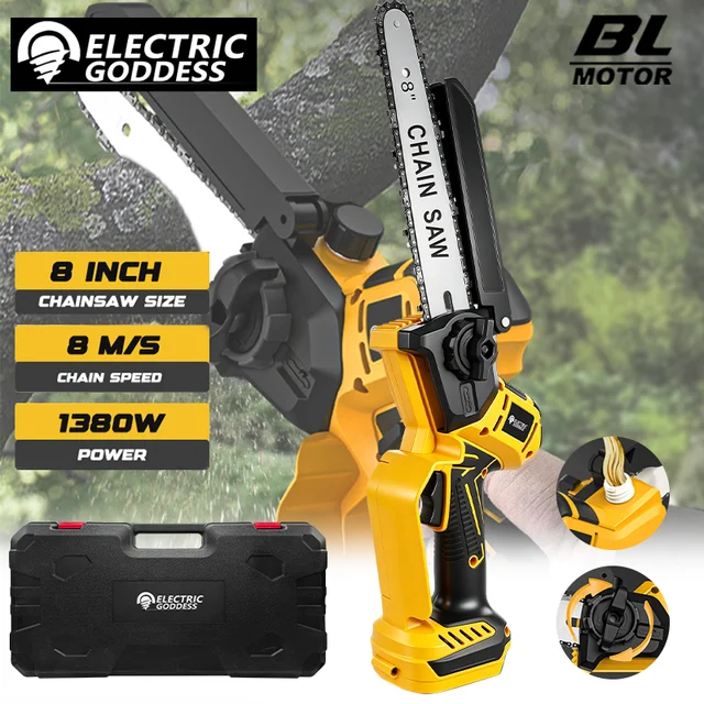 8 Inch 1380W Brushless Yellow Electric Chain Saw Professional Garden Pruning Saw Power Tool For Dewalt 20V Battery Pin 8 Inch 1380W Brushless Yellow Electric Chain Saw Professional Garden Pruning Saw Power Tool For Dewalt 20V Battery Pin