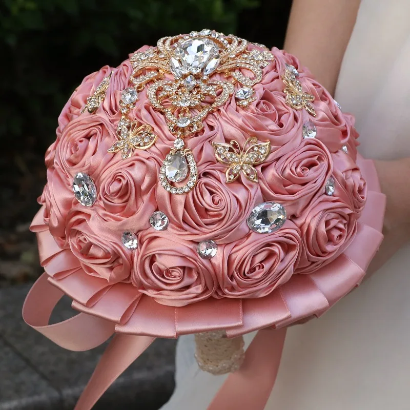 Cross-border Supply, Bridal Rhinestone Satin Rose Bouquet, Wedding Bouquet, Manufacturer Supply W508C