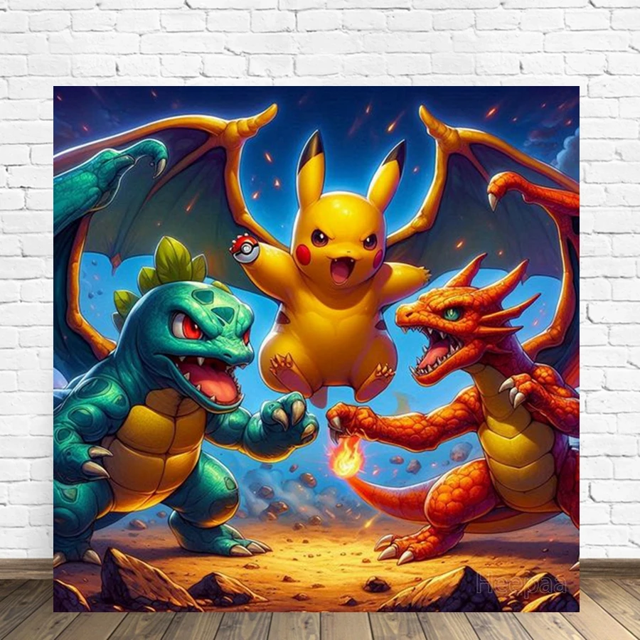 Pokemon Pikachu Charizard Dragon Fighting Anime AB Diamond Art Painting 5d Funny Charmander Bulbasaur Cartoon Cross Stitch Decor