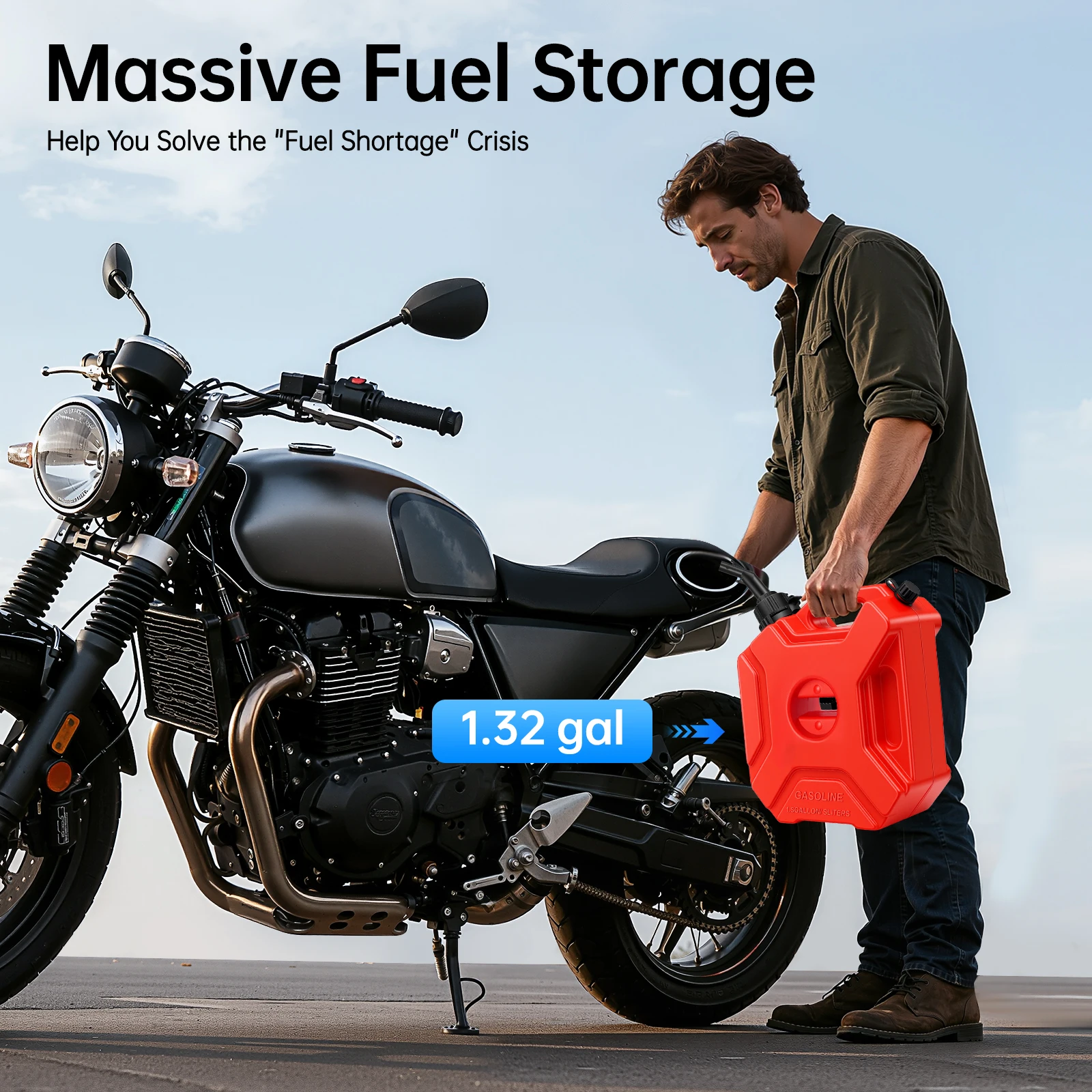 

1.3 Gallon 5L Portable Fuel Transfer Tank with Spout Lockable Bracket for Motorbikes ATVs Off-Road Vehicles