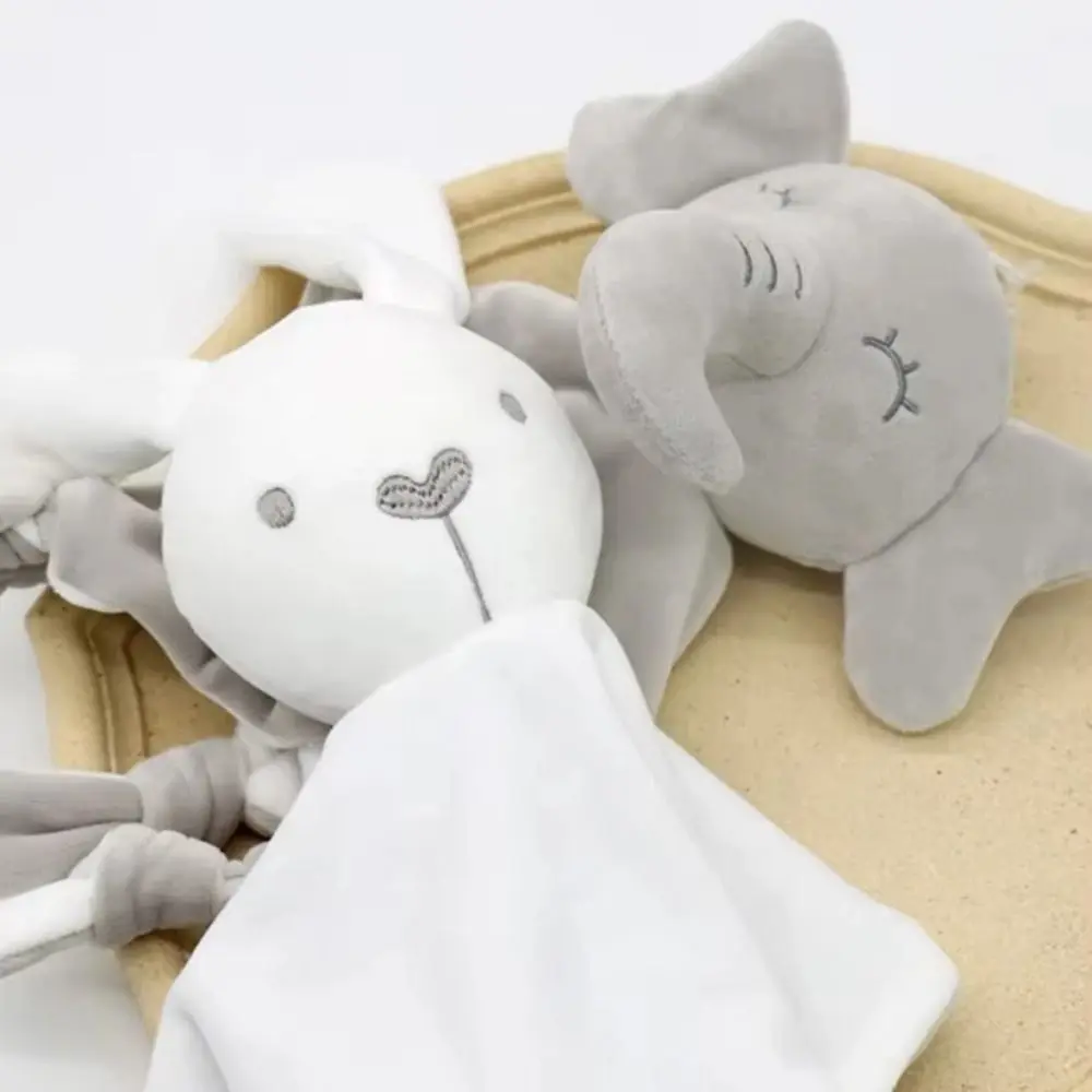 Rabbit Theme Soft Stuffed Animal Bunny Baby Animal Cotton Comforting Blankie Infant Snuggler Soothing Design Material Rattle