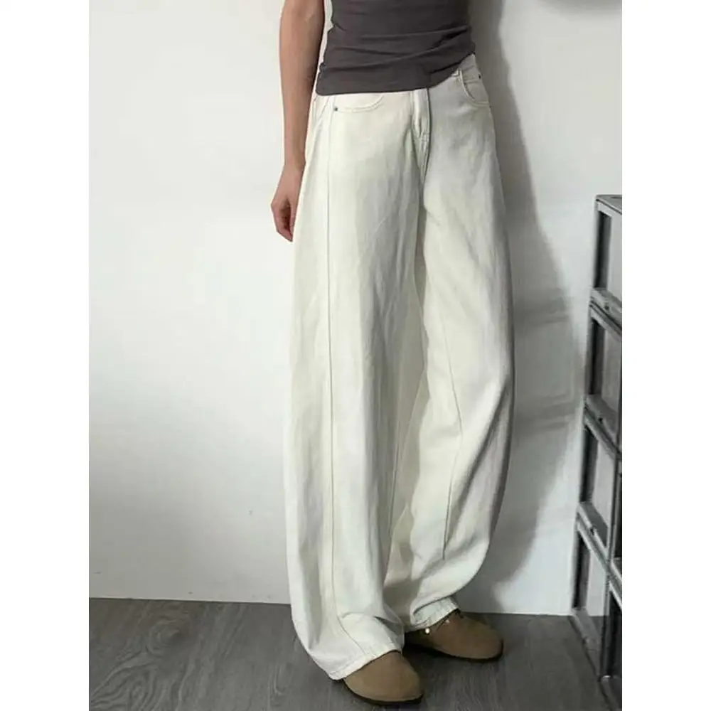 

Американские джинсы с высокой талией и широкими штанинами, женские модные повседневные винтажные джинсы прямого кроя, многофункциональные утягивающие брюки