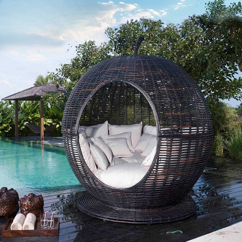 Outdoor-Rattan-Sofa-Kombination, gewebtes Vogelnest, Rattan-Sofa, Stuhl, Wintergarten, Innenhof, Freizeit, Rattan-Terrassenbett