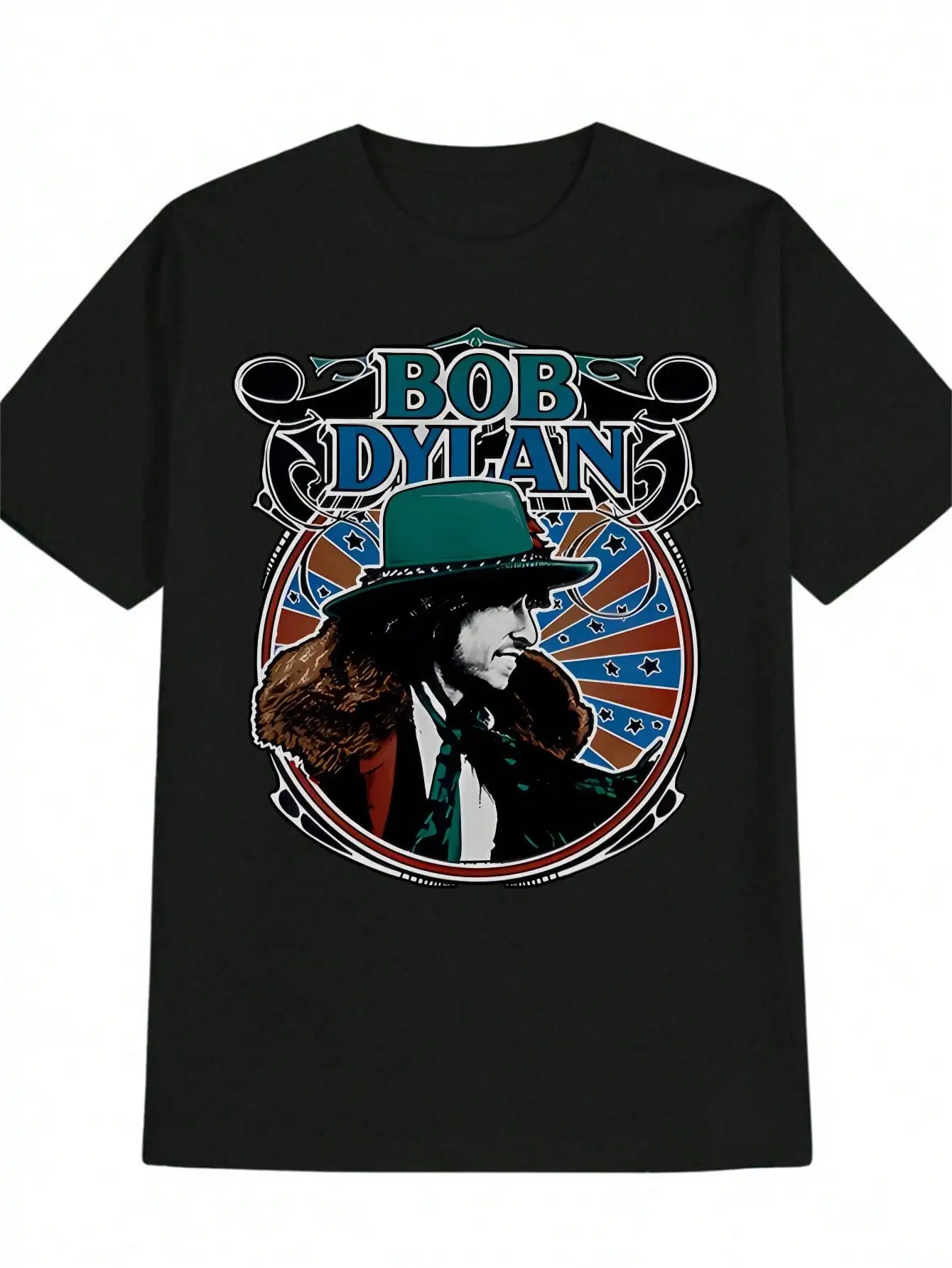 

Men's Bob Dylan Graphic Tee Black Casual Crew Neck T-Shirt With Vibrant Dylan Portrait Print Machine Washable Summer Essential