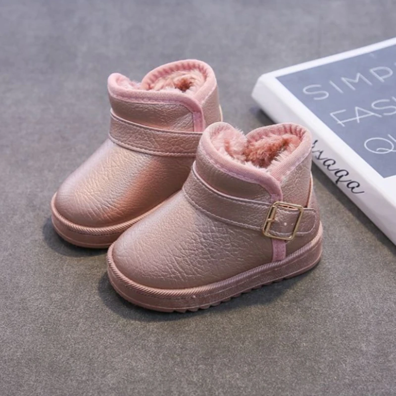 

Winter Boots for Kids Thickened Non Slip Waterproof Leather Short Boots with Insulation Warm Girls Cotton Boots for Children