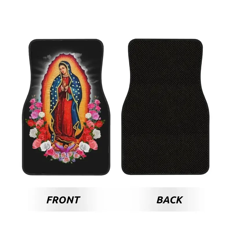 Virgin Mary Of Guadalupe Car Floor Mats 4 Pieces Crystal Velvet Mexico Catholic Saint Universal Car Front Rear Carpets Foot Mats