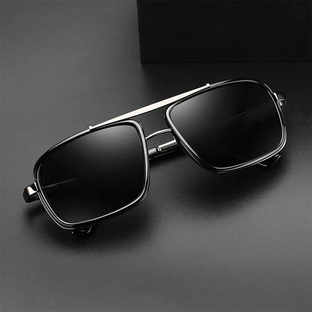 Retro Luxury Rectangle Sunglasses Thick Edge Summer Double Bridge Shades Classic Metal Frame Sun Glasses for Women & Men