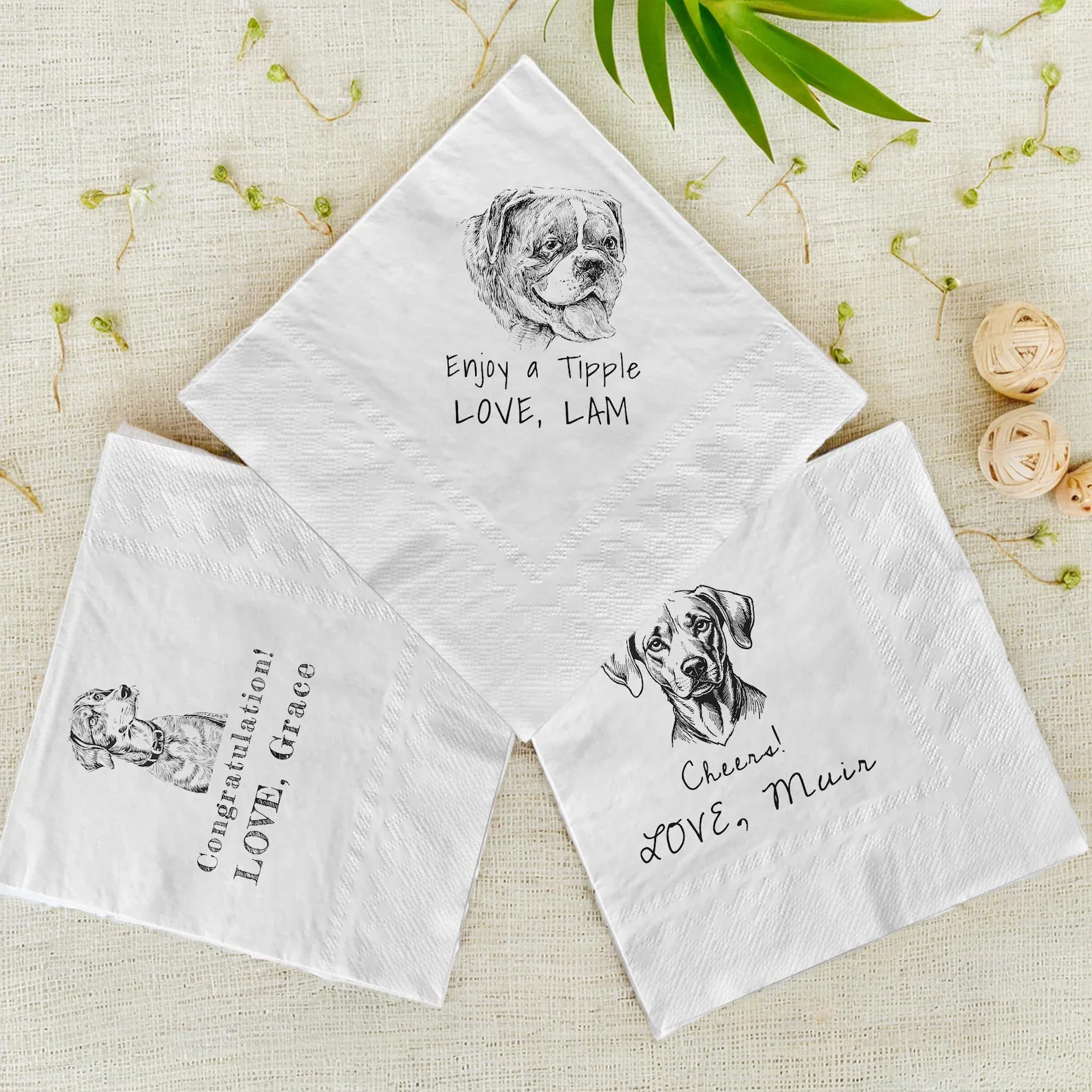 50 Customized Wedding Cocktail Napkins, Pet Portrait Napkins, Proposal Napkins, Napkins With Dogs Cats, Personalized Napkins, Ch