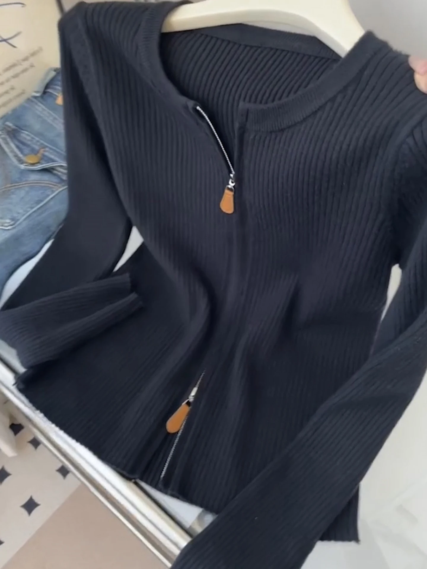 Cardigan lavorato a maglia lungo Sve rotondo Ne con doppia cerniera Base da donna irt Sli Leggero Lusso Sensazione Colore Pendolarismo...